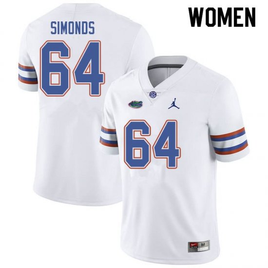 Women's Florida Gators #64 Riley Simonds NCAA Jordan Brand White Authentic Stitched College Football Jersey JVT1562PJ